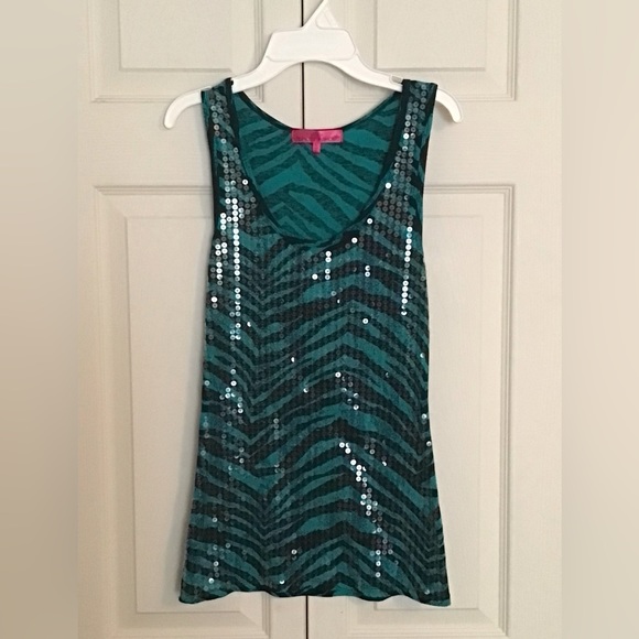 Sequin and Animal Print Teal Tank - Picture 1 of 3
